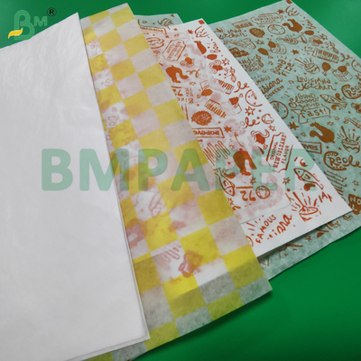 30 g/m² 32 g/m² Wachsbeschichtetes Lebensmittelverpackungspapier für Hamburger 14'' x 18''